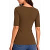 image:imageMANGOPOP Womens Half Sleeve Square Neck Top Mid Elbow 34 Sleeve T Shirts Going Out Casual Trendy 2026Coffee