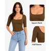 image:imageMANGOPOP Womens Half Sleeve Square Neck Top Mid Elbow 34 Sleeve T Shirts Going Out Casual Trendy 2026Coffee