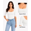 image:imageMANGOPOP Womens Half Sleeve Square Neck Top Mid Elbow 34 Sleeve T Shirts Going Out Casual Trendy 2026Creamy White