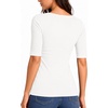 image:imageMANGOPOP Womens Half Sleeve Square Neck Top Mid Elbow 34 Sleeve T Shirts Going Out Casual Trendy 2026Creamy White