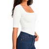image:imageMANGOPOP Womens Half Sleeve Square Neck Top Mid Elbow 34 Sleeve T Shirts Going Out Casual Trendy 2026Creamy White