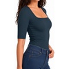 image:imageMANGOPOP Womens Half Sleeve Square Neck Top Mid Elbow 34 Sleeve T Shirts Going Out Casual Trendy 2026Deep Blue