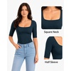 image:imageMANGOPOP Womens Half Sleeve Square Neck Top Mid Elbow 34 Sleeve T Shirts Going Out Casual Trendy 2026Deep Blue