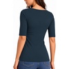 image:imageMANGOPOP Womens Half Sleeve Square Neck Top Mid Elbow 34 Sleeve T Shirts Going Out Casual Trendy 2026Deep Blue