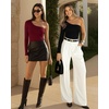 image:imageMANGOPOP Womens One Shoulder Tank Top Bodysuit Sexy Sleeveless Long Sleeve Backless Body Suits Off Shoulder Going Out TopsC6long Sleeve Burgundytttttt