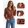 image:imageMANGOPOP Womens Plaid Flannel Button Down Shirt RollTab Long Sleeve Loose Fit Top Stretch Business Casual Work BlouseRed