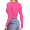 image:imageMANGOPOP Womens V Neck Long Sleeve Fitted TShirtB06 Long Sleeve Pink