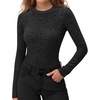 image:imageMANGOPOP Long Sleeve Shirts for Women Thermal Ribbed Crew Neck Lightweight Sweater Fitted Fall Winter Womens Tops 2025 TrendyBlack Gray