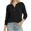 image:imageMANGOPOP Ribbed Henley Sweatshirt for Women Oversized Casual Long Sleeve Pullover Top with Decorative ButtonsBlack