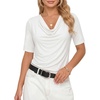 image:imageMANGOPOP Womens Half Sleeve Cowl Neck Top Mid Elbow 34 Sleeve T Shirts Going Out Casual Dressy Blouses 2026White