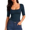 image:imageMANGOPOP Womens Half Sleeve Square Neck Top Mid Elbow 34 Sleeve T Shirts Going Out Casual Trendy 2026Deep Blue