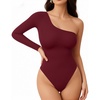 image:imageMANGOPOP Womens One Shoulder Tank Top Bodysuit Sexy Sleeveless Long Sleeve Backless Body Suits Off Shoulder Going Out TopsC6long Sleeve Burgundytttttt