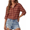 image:imageMANGOPOP Womens Plaid Flannel Button Down Shirt RollTab Long Sleeve Loose Fit Top Stretch Business Casual Work BlouseRed
