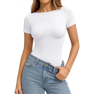 image:imageMANGOPOP Short Sleeve Boat Neck Tops for Women Fitted Tight Shirts Summer Y2k Basic Tops 2026 Spring OutfitsCreamy White