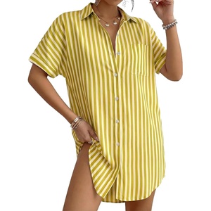 image:imageMANGOPOP Swimsuit Coverup for Women Striped Bathing Suit Cover Up Button Down Shirt Beach Cover Ups Dress 2026 Summer OutfitsA4yellow