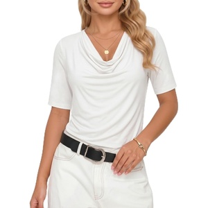 image:imageMANGOPOP Womens Half Sleeve Cowl Neck Top Mid Elbow 34 Sleeve T Shirts Going Out Casual Dressy Blouses 2026White