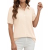 image:imageMANGOPOP Striped Button Down Shirt for Women Puff Short Sleeve Blouse Business Casual Tops Trendy 2026 SummerApricot