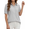 image:imageMANGOPOP Striped Button Down Shirt for Women Puff Short Sleeve Blouse Business Casual Tops Trendy 2026 SummerGrey