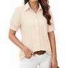 image:imageMANGOPOP Striped Button Down Shirt for Women Puff Short Sleeve Blouse Business Casual Tops Trendy 2026 SummerApricot