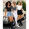 image:imageMANGOPOP Off The Shoulder Tops for Women Sexy Short Sleeve T Shirt Tops Slim FittedD01 Black and White
