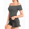 image:imageMANGOPOP Off The Shoulder Tops for Women Sexy Short Sleeve T Shirt Tops Slim FittedD01 Black and White