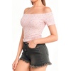 image:imageMANGOPOP Off The Shoulder Tops for Women Sexy Short Sleeve T Shirt Tops Slim FittedD02 Floral Printed