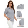 image:imageMANGOPOP Striped Button Down Shirt for Women Puff Short Sleeve Blouse Business Casual Tops Trendy 2026 SummerNavy Blue