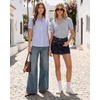 image:imageMANGOPOP Striped Button Down Shirt for Women Puff Short Sleeve Blouse Business Casual Tops Trendy 2026 SummerNavy Blue