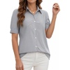 image:imageMANGOPOP Striped Button Down Shirt for Women Puff Short Sleeve Blouse Business Casual Tops Trendy 2026 SummerNavy Blue
