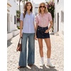 image:imageMANGOPOP Striped Button Down Shirt for Women Puff Short Sleeve Blouse Business Casual Tops Trendy 2026 SummerRed
