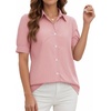 image:imageMANGOPOP Striped Button Down Shirt for Women Puff Short Sleeve Blouse Business Casual Tops Trendy 2026 SummerRed