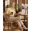 image:imageMANGOPOP Striped Button Down Shirt for Women Puff Short Sleeve Blouse Business Casual Tops Trendy 2026 SummerYellow