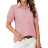 image:imageMANGOPOP Striped Button Down Shirt for Women Puff Short Sleeve Blouse Business Casual Tops Trendy 2026 SummerRed