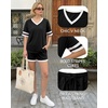 image:imageMANGOPOP Two Piece Sets for Women Summer Lounge Sets VNeck Shorts Set with PocketBlack