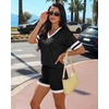 image:imageMANGOPOP Two Piece Sets for Women Summer Lounge Sets VNeck Shorts Set with PocketBlack