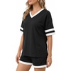 image:imageMANGOPOP Two Piece Sets for Women Summer Lounge Sets VNeck Shorts Set with PocketBlack