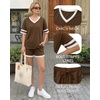 image:imageMANGOPOP Two Piece Sets for Women Summer Lounge Sets VNeck Shorts Set with PocketCoffee