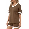 image:imageMANGOPOP Two Piece Sets for Women Summer Lounge Sets VNeck Shorts Set with PocketCoffee