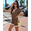 image:imageMANGOPOP Two Piece Sets for Women Summer Lounge Sets VNeck Shorts Set with PocketCoffee