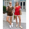 image:imageMANGOPOP Two Piece Sets for Women Summer Lounge Sets VNeck Shorts Set with PocketCoffee