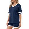image:imageMANGOPOP Two Piece Sets for Women Summer Lounge Sets VNeck Shorts Set with PocketDeep Blue
