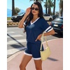 image:imageMANGOPOP Two Piece Sets for Women Summer Lounge Sets VNeck Shorts Set with PocketDeep Blue