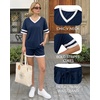 image:imageMANGOPOP Two Piece Sets for Women Summer Lounge Sets VNeck Shorts Set with PocketDeep Blue