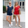 image:imageMANGOPOP Two Piece Sets for Women Summer Lounge Sets VNeck Shorts Set with PocketDeep Blue