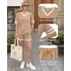 image:imageMANGOPOP Two Piece Sets for Women Summer Lounge Sets VNeck Shorts Set with PocketLight Camel