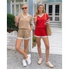 image:imageMANGOPOP Two Piece Sets for Women Summer Lounge Sets VNeck Shorts Set with PocketLight Camel