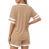 image:imageMANGOPOP Two Piece Sets for Women Summer Lounge Sets VNeck Shorts Set with PocketLight Camel