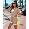 image:imageMANGOPOP Two Piece Sets for Women Summer Lounge Sets VNeck Shorts Set with PocketLight Camel