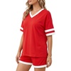 image:imageMANGOPOP Two Piece Sets for Women Summer Lounge Sets VNeck Shorts Set with PocketRed