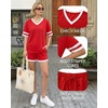 image:imageMANGOPOP Two Piece Sets for Women Summer Lounge Sets VNeck Shorts Set with PocketRed